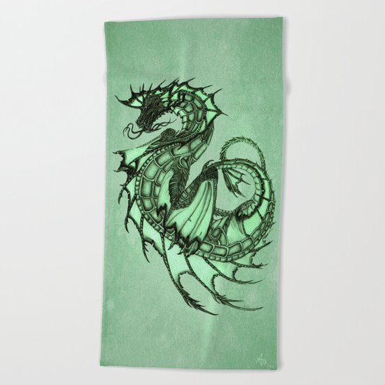 "Tsunami" by Amber Marine ~ Sea Dragon (Jade Version) ~ Graphite & Charcoal Illustration, (c) 2005 Beach Towel