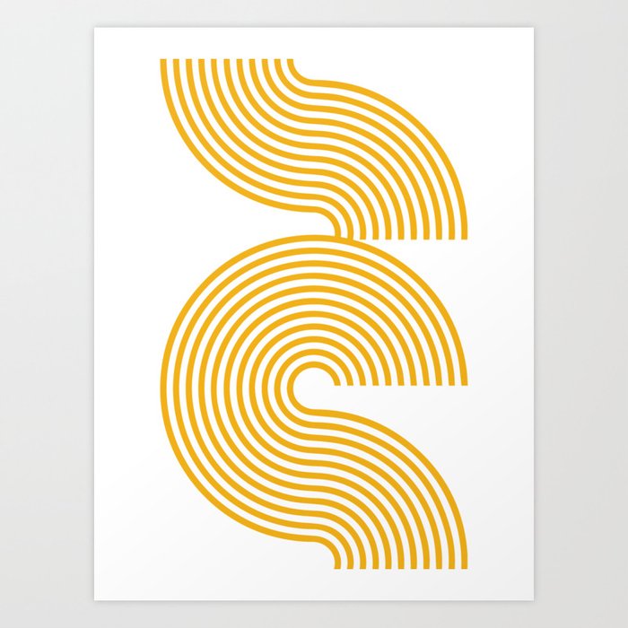 Yellow Retro Mid Century Modern Art Abstract Line Pattern 70s Style Minimalist Geometrical Art Print