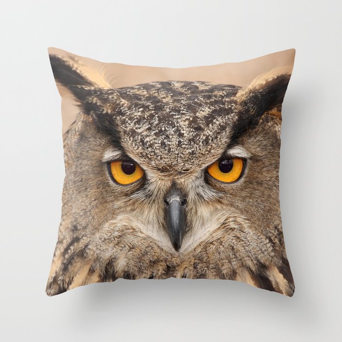 Close-up Yellow Eurasian Eagle Owl - Bird / Animal / Wildlife / Nature Photograph Throw Pillow and More