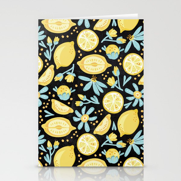Lemon Pattern Black Stationery Cards