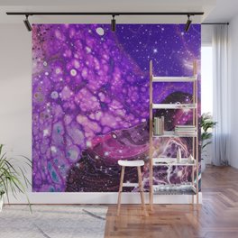 Neon marble space #3: purple, gold, stars Wall Mural