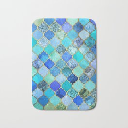 Cobalt Blue, Aqua & Gold Decorative Moroccan Tile Pattern Badematte