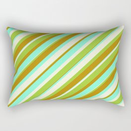 [ Thumbnail: Beige, Green, Dark Goldenrod, and Aquamarine Colored Striped/Lined Pattern Rectangular Pillow ]