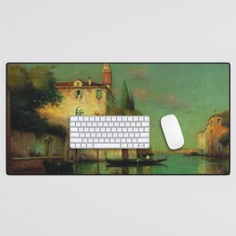 Gondolier à Venise - Venice, Italy landscape painting by Antonie Bouvard Desk Mat