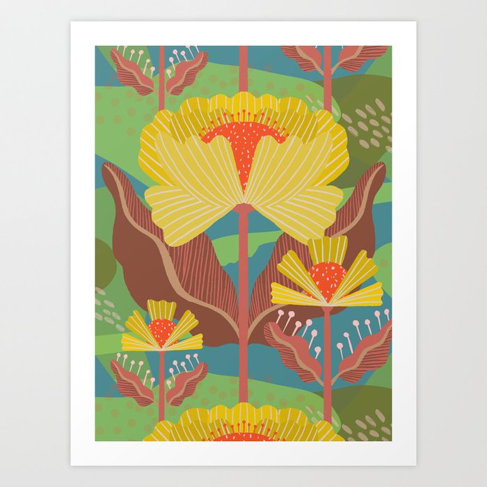 Water Lilies Pattern Yellow Art Print