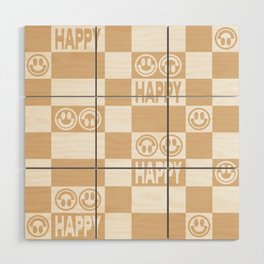 HAPPY Checkerboard (Neutral Beige Color) Wood Wall Art
