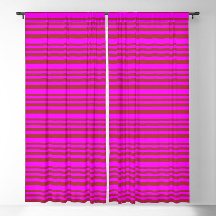 Brown & Fuchsia Colored Striped/Lined Pattern Blackout Curtain