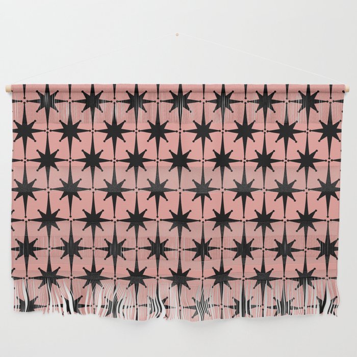 Midcentury Modern Atomic Starburst Pattern in 50s Bathroom Pink and Black Wall Hanging
