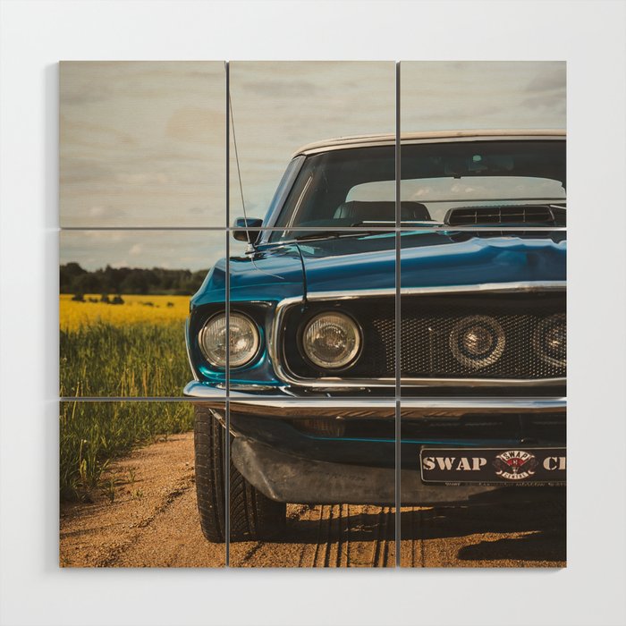Vintage American Muscle car Mustang 2 + 2 automobile transportation color photograph / photography poster posters Wood Wall Art