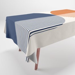 Abstraction Shapes 116 in Navy Blue Orange (Moon Phase Abstract)  Tablecloth