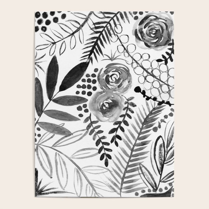 Black + White Floral Poster by Darien Cropper Society6