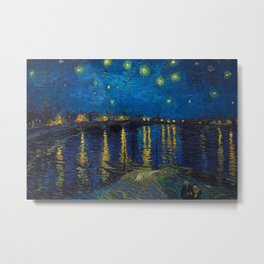 Starry Night Over the Rhone landscape painting by Vincent van Gogh in original blue with yellow stars Metal Print