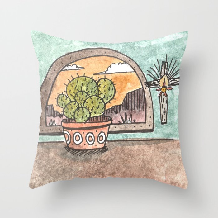 New Mexico Sunset With Cactus & Cross Throw Pillow