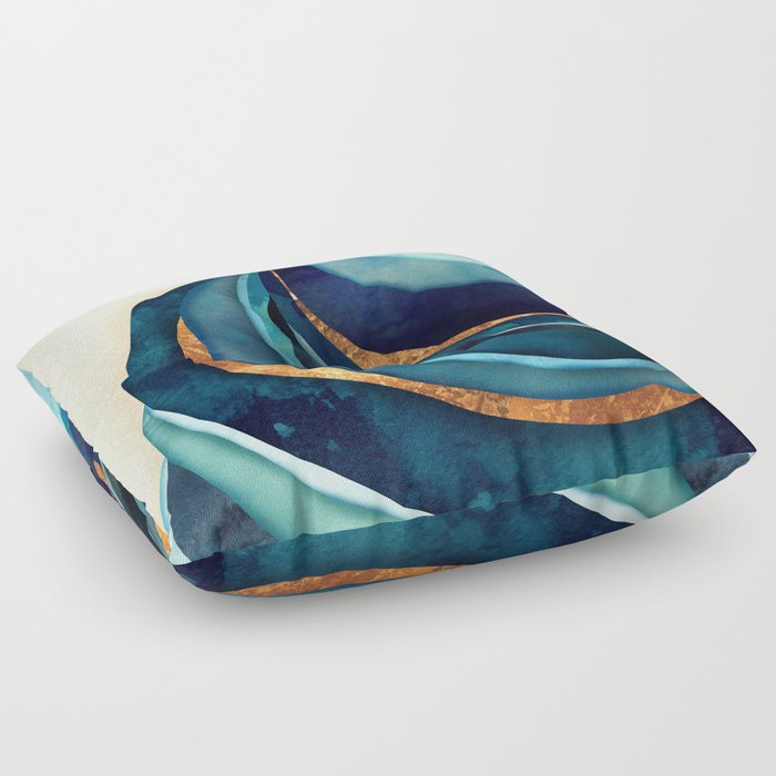 Abstract Blue with Gold Floor Pillow