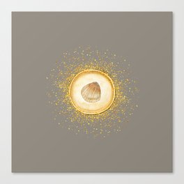 Watercolor Seashell Gold Circle Pendant on Pale Brown Canvas Print