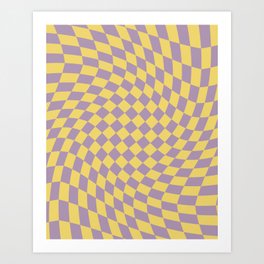 Purple and Yellow Checker Swirl Pattern Art Print