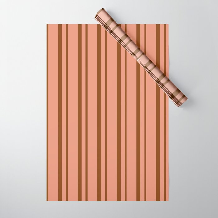 Brown & Dark Salmon Colored Lined Pattern Wrapping Paper