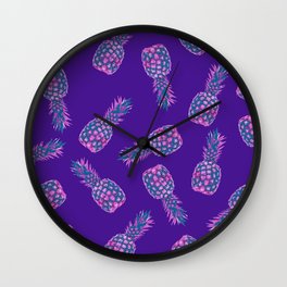 modern pink Pineapple pattern design - violet Wall Clock