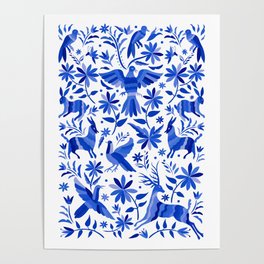 Mexican Otomí Design in Deep Blue by Akbaly Poster