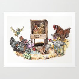"Life in the Coop" funny chicken watercolor Art Print