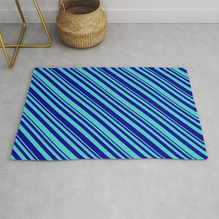 Dark Blue & Turquoise Colored Striped/Lined Pattern Rug