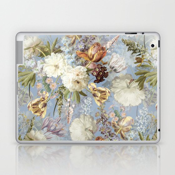 Antique Botanical Pastel Blue Baroque Spring Flowers Garden Laptop & iPad Skin