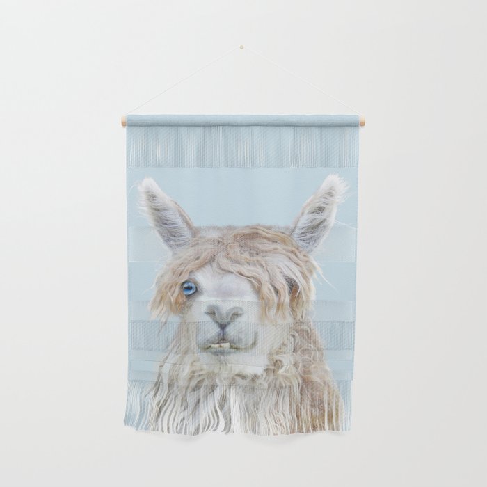 Llama Head on a Blue Background Wall Hanging