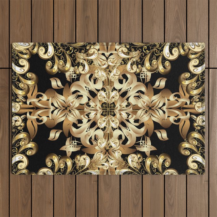 Golden snowflake simple seamless pattern. Vintage golden pattern on colors. Symbol of winter, Merry Christmas holiday, Happy New Year 2019. Abstract wallpaper, wrapping decoration.  Outdoor Rug