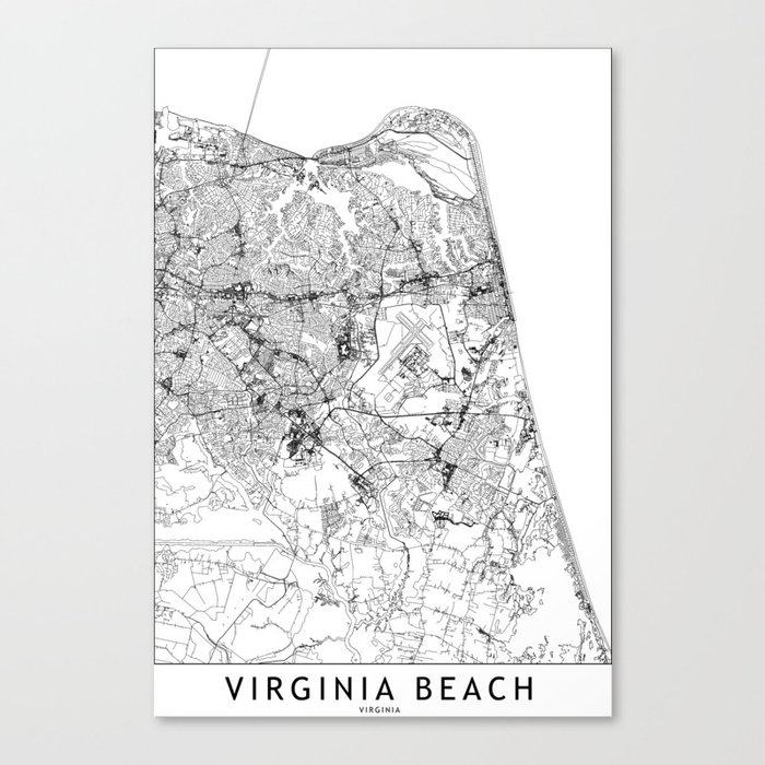 Virginia Beach White Map Canvas Print