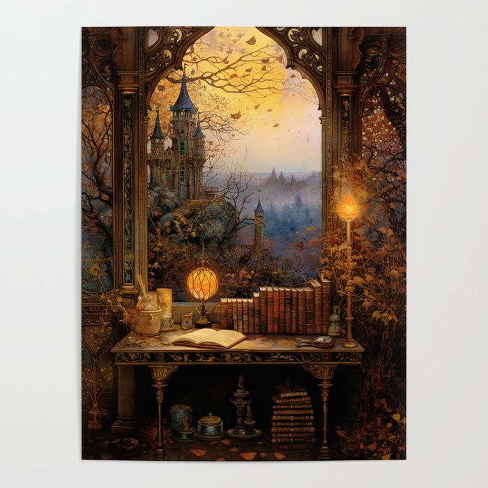 Enchanted Autumn Window Poster