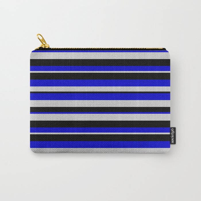 Blue, Light Gray & Black Colored Striped Pattern Carry-All Pouch