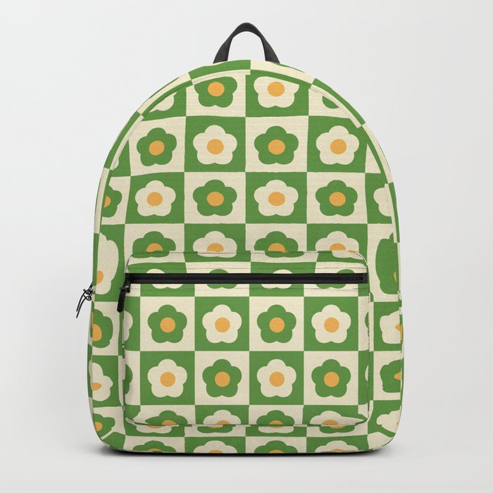 Checkered Daisies, 60s Daisy Check Pattern Backpack by Bobbie Val