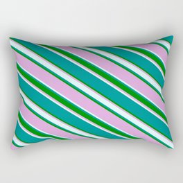 [ Thumbnail: Dark Cyan, Green, Plum & Light Cyan Colored Striped Pattern Rectangular Pillow ]