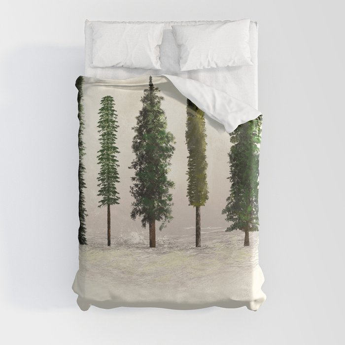 Ecru Forest Pines Duvet Cover