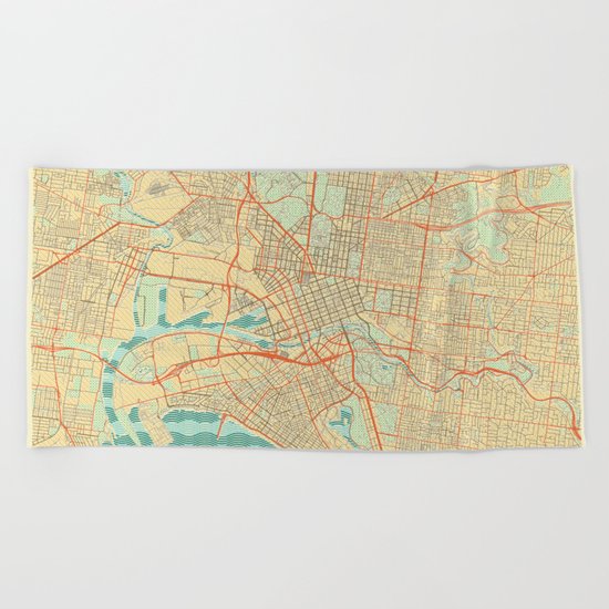 Melbourne Map Retro Beach Towel