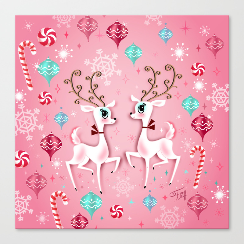 Cute Christmas Reindeer Canvas Print By Fluffshop Society6