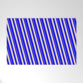 [ Thumbnail: Tan & Blue Colored Stripes/Lines Pattern Welcome Mat ]