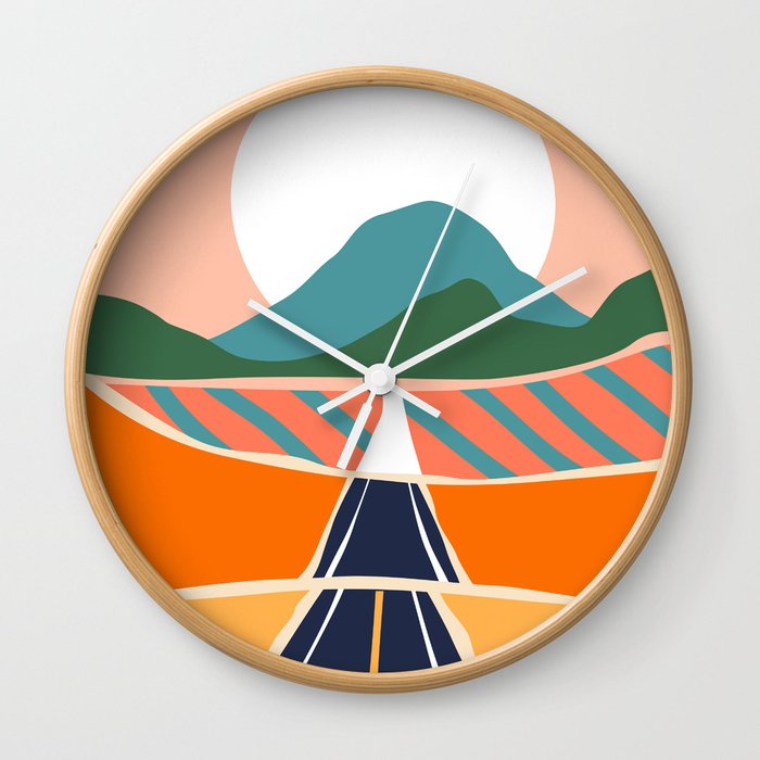 Abstract mountain landscape retro road travel view print Wall Clock