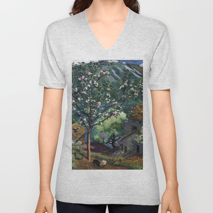 Apple Tree in Bloom, 1926-1927 by Nikolai Astrup V Neck T Shirt