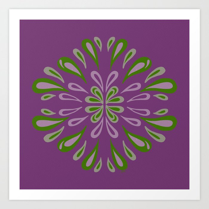 Modern Splash Green + Lavender on Purple Art Print