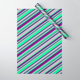 [ Thumbnail: Purple, Grey, and Green Colored Lines Pattern Wrapping Paper ]