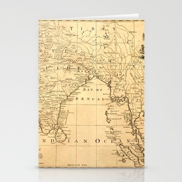 This vintage map of India and Southeast Asia was designed in 1750.  Stationery Cards