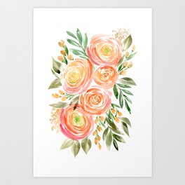 Watercolor ranunculus in rose gold Art Print