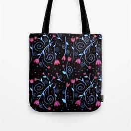 Delicate floral pattern spring summer fluo black background  Tote Bag