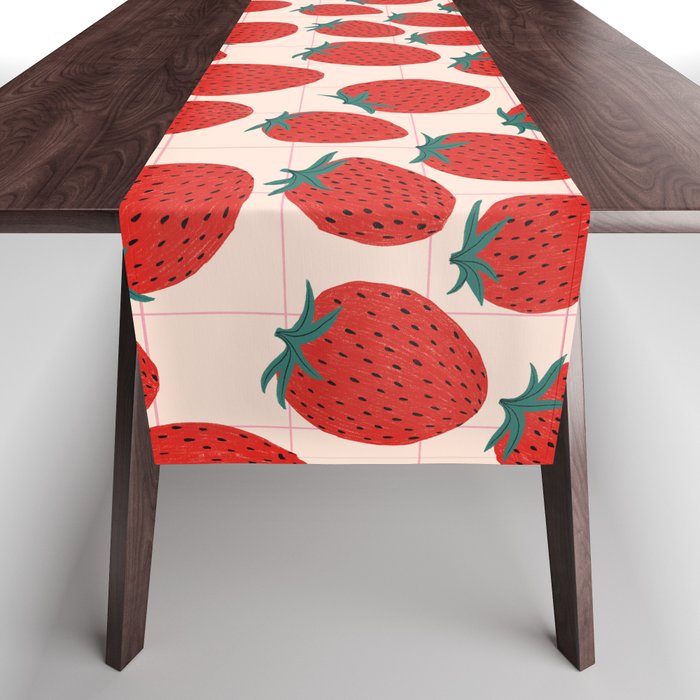 Red strawberries pattern Table Runner