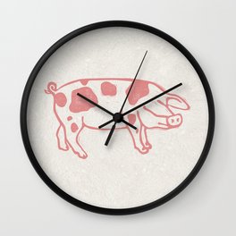 Raspberry Pink Spotted Pig Lino Print Wall Clock
