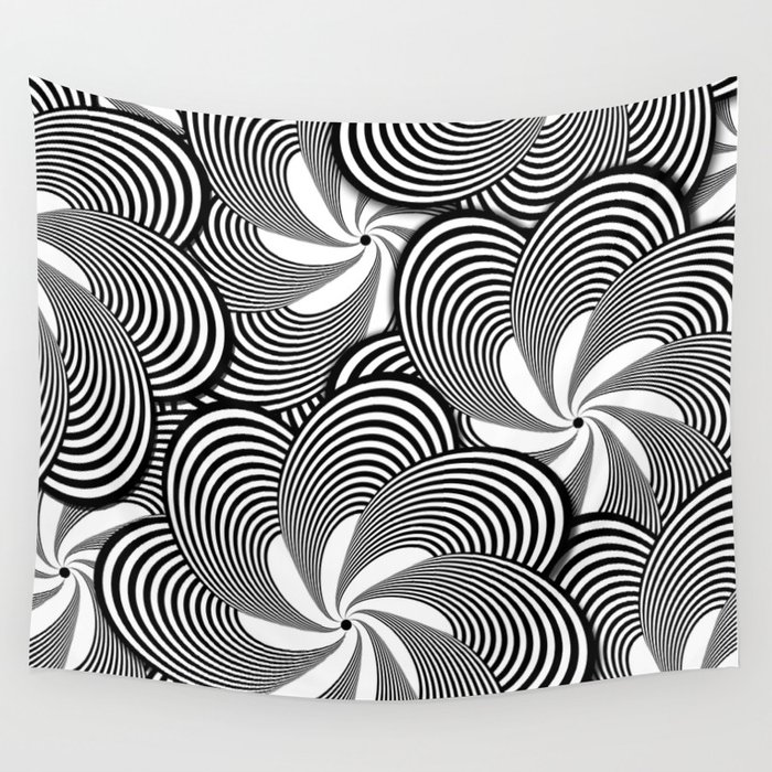 Fun Black and White Flower Pattern - Digital Illustration - Graphic Design Wall Tapestry