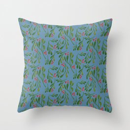 Vintage Mistletoe Green Fuscia Blue Throw Pillow