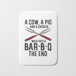 A Cow A Pig And A Chicken Walk Into A Bar-b-q The End Bath Mat | Egggrill, Graphicdesign, Pork, Meat, Barbecuedad, Roasting, Pitmaster, Grilling, Grill, Bbq 