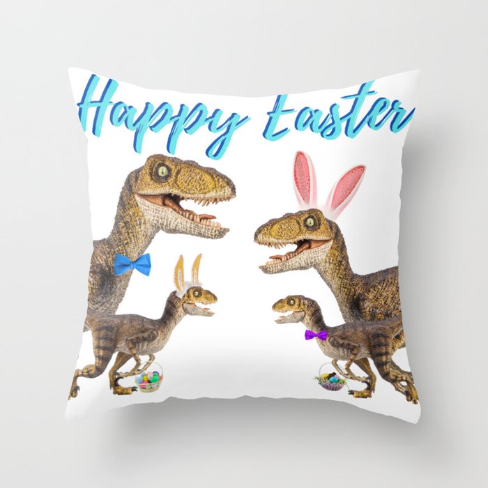 Happy Easter Dinosaurs Throw Pillow